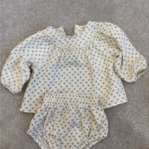 Quincy Mae Cream and Black Floral Kids Matching Set
